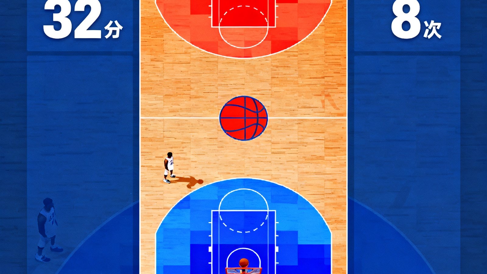 球探即时比分网展示NBA球员投篮热区图，包含勒布朗·詹姆斯各区域命中率以及实时得分、助攻数据